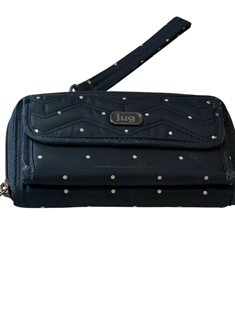 Lug RIFD Protected Blue and White Polka Dot Wristlet/Wallet